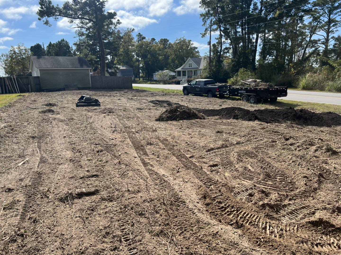 large lot cleared and graded in a nieghborhood